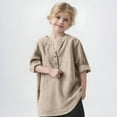 thumbnail image 2 of FFENYAN Oversized V Neck Long Sleeve Button Cotton Linen Shirt for Big Girls - Cotton Linen Summer Solid Color Shirt 3-11Y - Perfect for Casual Wear Summer Outings, 2 of 9