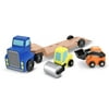 Melissa & Doug Low Loader Wooden Vehicle Play Set - 1 Truck With 2 Chunky Construction Vehicles