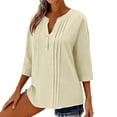 thumbnail image 4 of Mceream Womens Linen Button Down Shirts Oversized 3/4 Sleeve Casual Loose Fit V Neck Blouses Summer Boho Tops Plus Size Blusas De Lino Para Mujer Khaki XXL, 4 of 6