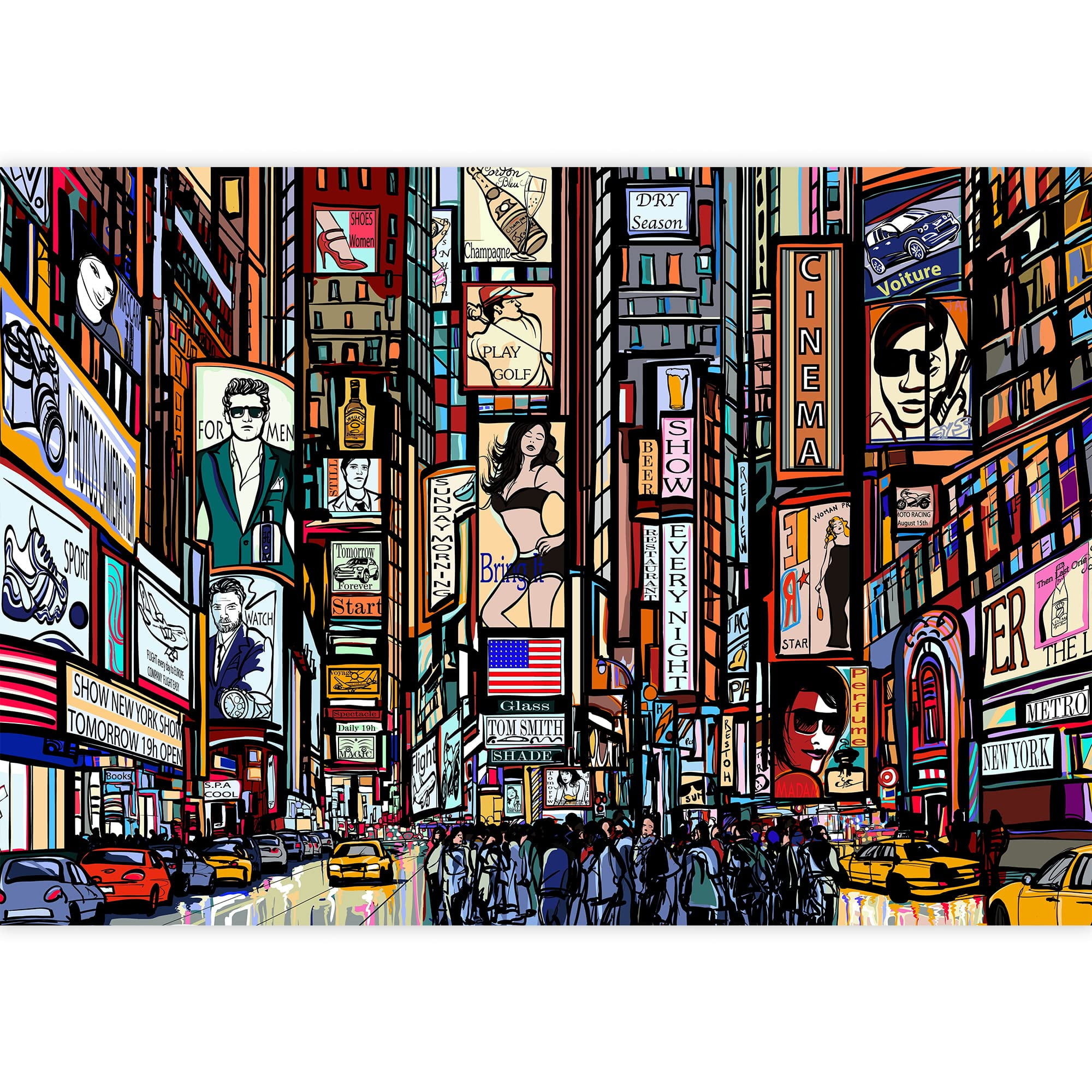 wall26 - Illustration of a Street in New York City - Removable Wall Mural | Self-Adhesive Large Wallpaper - 100x144 inches