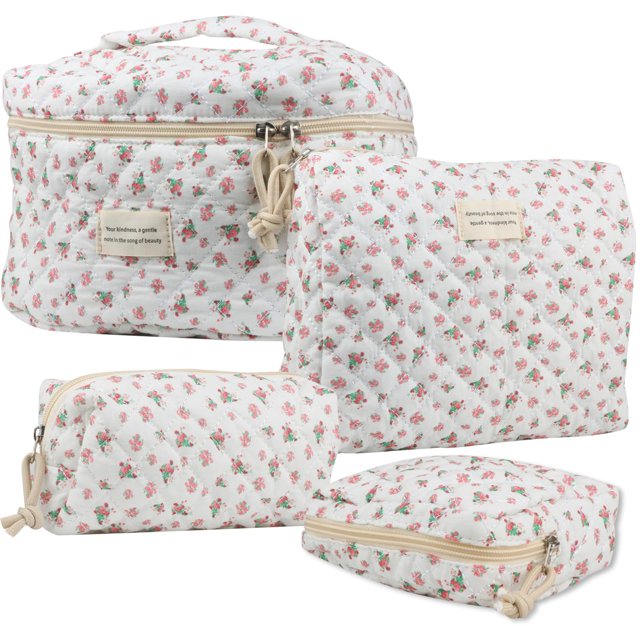 Bolsa de maquillaje NATINSA Cute para mujer, viajes y cosméticos, 4 unidades, roja