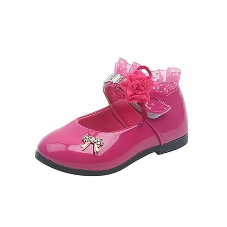 

Colisha Children Princess Shoe Magic Tape Flats Comfort Mary Jane Party Sweet Loafers Bowknot Dress Shoes Rose Red 2.5Y