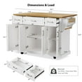 thumbnail image 4 of AENKYO 54" Large Kitchen Island with Rubber Wood Drop Leaf, Embossed Texture Rolling Kitchen Cart on 4 Wheels with 4 Doors and 3 Drawers for Kitchen, Dining Room,White, 4 of 13