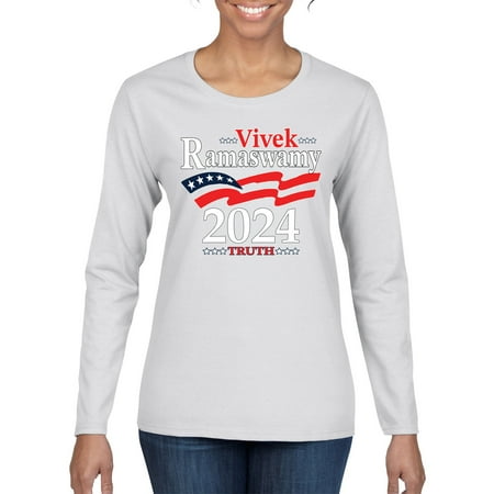 Wild Bobby Vivek Ramaswamy 2024 Truth Campaign American Flag Truth Political Women Graphic Long Sleeve Tee  White  Medium