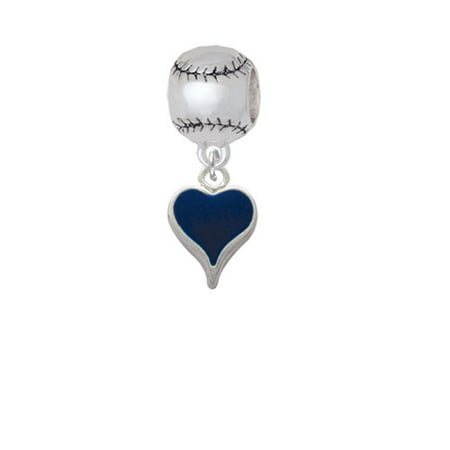 Small Long Blue Heart - Softball Charm Bead