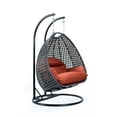 thumbnail image 6 of LeisureMod 2 Person Wicker Egg Chair Outdoor Indoor Bedroom Patio Hanging Lounge Swing Hammock Chairs with Black Stand and UV Resistant Cushions (Dark Orange), 6 of 10