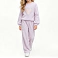thumbnail image 4 of Oiangi Girls Fall Clothes Outfits Lounge Knit Sets Crewneck Sweater and Pant for Cold Weather Purple 12-13Years, 4 of 9