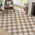 thumbnail image 4 of RUG ROBOT 5'x7' Area Rugs for Living Room, Washable Non-Slip Checkered Rugs for Bedroom, Dining Room, Soft Low-Pile Classic Farmhouse Geometric Indoor Large Accent Carpet, Brown, 4 of 10