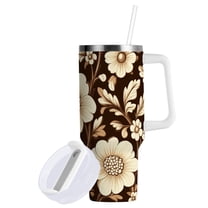 Yayeee 30oz Double-Wall Insulated Stainless Steel Tumbler with Handle Bottle, Brown Floral