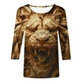 thumbnail image 4 of Ftwytp 3/4 Length Sleeve Womens Tops 2024 3D Animals Print Vintage Casual Loose with Round Neck Plus Size Shirts, 4 of 5