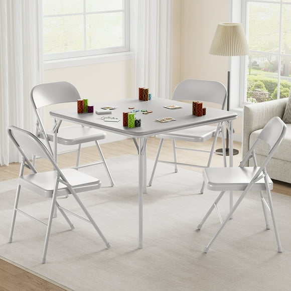 Table de Cartes Pliable à Dessus Rembourré en PU - Carré de 34 Pouces, Portable et Pliable, Cadre en Acier Robuste, Table de Jeu pour 4 Joueurs, Poker Intérieur/extérieur, Fêtes, Casse-Têtes - Gris