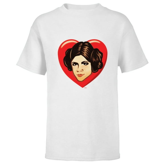 Star Wars Princess Leia Cartoon Heart Valentine - Short Sleeve T-Shirt for Kids – Customized-White