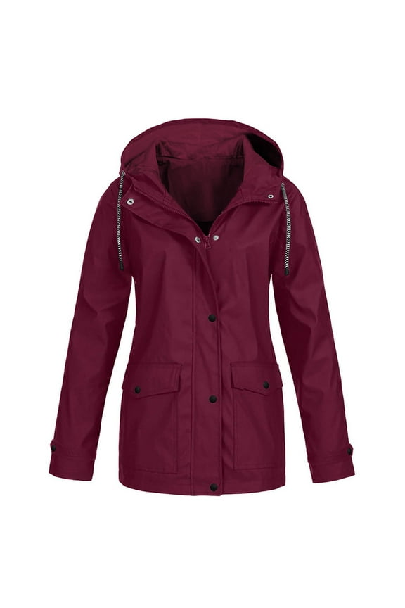 Women's Parka Coat Long Sleeve Solid Color Hoodie Outwear, Casual Rain Coat Outdoor Plus Waterproof Raincoat Windproof Coats Outwear