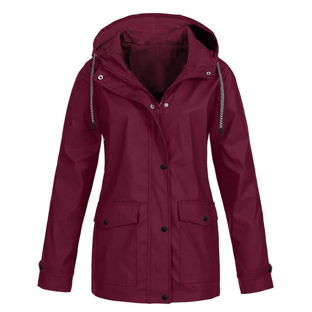 Pntutb, chaqueta de lluvia sólida para mujer, chubasquero impermeable con capucha para exteriores, chaquetas a prueba de viento, prendas de vestir sólidas, liquidación Pntutb Pntutb-5354