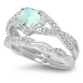 thumbnail image 4 of LaRaso Co His Her Opal Wedding Ring Set 3 Piece TRIO Silver Titanium Couples Bands 6 13, 4 of 6