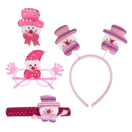 

Christmas Party Favors Set Snowman Headband Glasses Brooch and Snap Bracelet 4-piece Gifts Kit