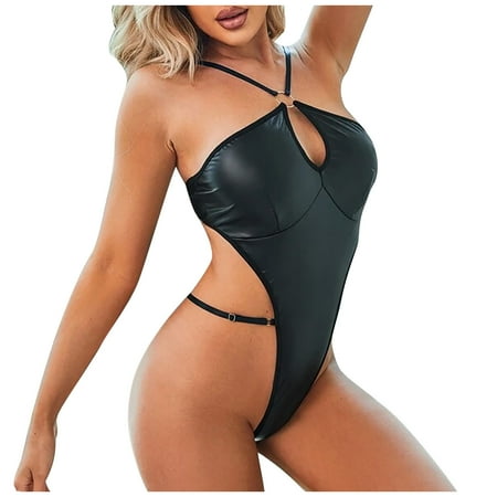 

Lingerie for Women Naughty Patent Leather Teddy Bodysuit Adjustable Cross Straps Catsuit Clubwear with Extenders