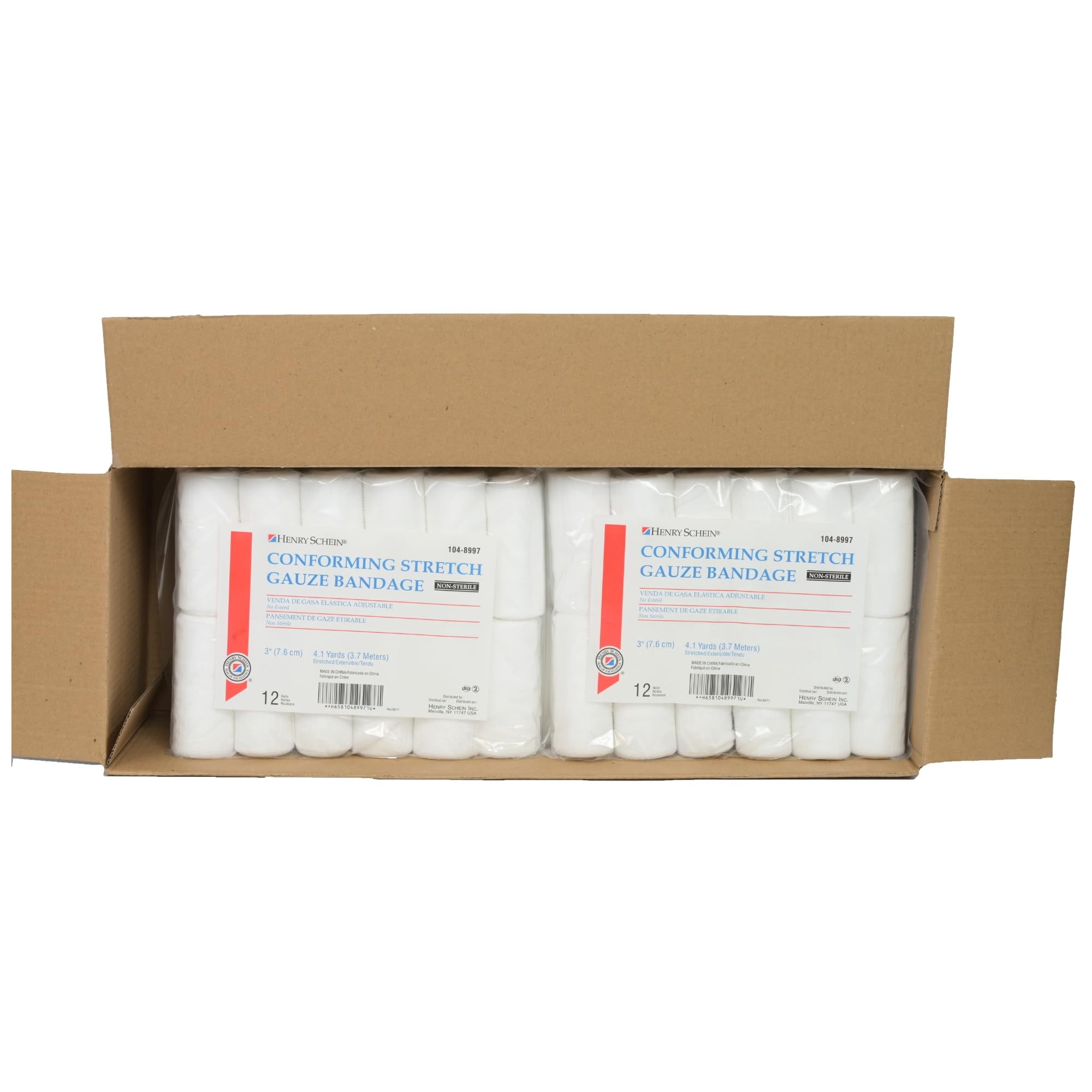 Henry Schein Conforming Stretch Gauze Bandage, 3" x 4.1 yards, Pack of 12, 8 ply, Non-Sterile (144)