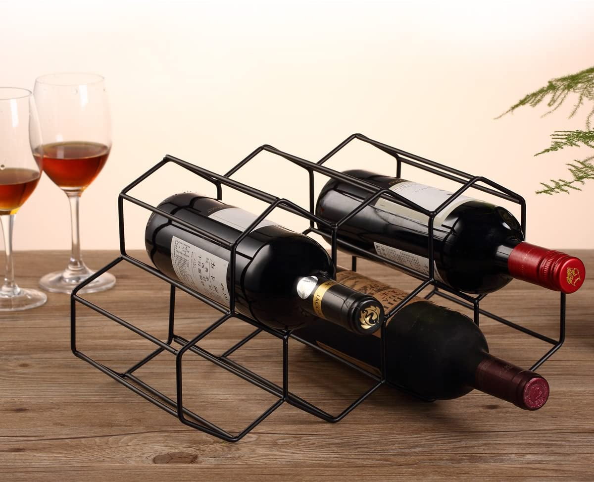 Color : Black Wine Rack Wine Storage Holder 6 Bottle Wine Holder Rack Stand Space Saver Protector Countertop Free Stand Wine Rack For Red & White Wines