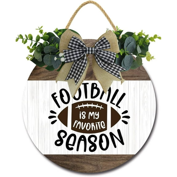Eveokoki 12" Football Decoration Sign Football is My Favorite Season Door Sign for Party Decoration Yard，Rustic Wooden Hanging Football Wreaths for Home Wall Decor Gift Outdoor Indoor