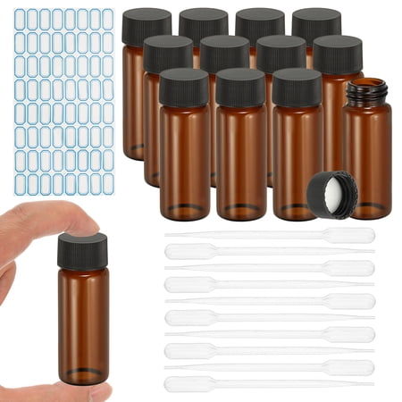 Uxcell 12Pcs Glass Sample Vials, 30ml Clear Brown Liquid Sample Vials Leak-Proof Storage Glass Bottles with Screw Caps Labels Droppers, Great for Lab, Essential Oil, Reagent (Clear Brown)