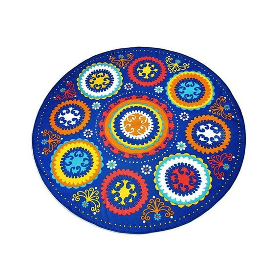 Blue Boho Fun Round Beach Towel 59" -