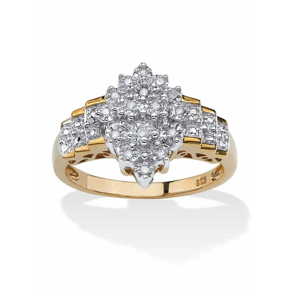 PalmBeach Jewelry Round Diamond Marquise-Shaped Step Ring 1/10 TCW in 18k Gold-Plated or Platinum-Plated .925 Sterling Silver