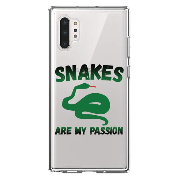 DistinctInk Clear Shockproof Hybrid Case for Galaxy Note 10 PLUS (6.8" Screen) - TPU Bumper Acrylic Back Tempered Glass Screen Protector - Snakes Are My Passion