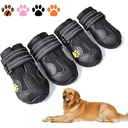 Dog Boots Waterproof Dog Shoes Dog Booties with Reflective Rugged Anti-Slip Sole and Skid-Proof Outdoor Dog Shoes for Medium to Large Dogs 4Pcs-Size6