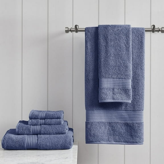 Madison Park Bathroom Towels Set, Cotton Bathroom Towels, Absorbent Soft Bath Towels, Navy, 6-Piece