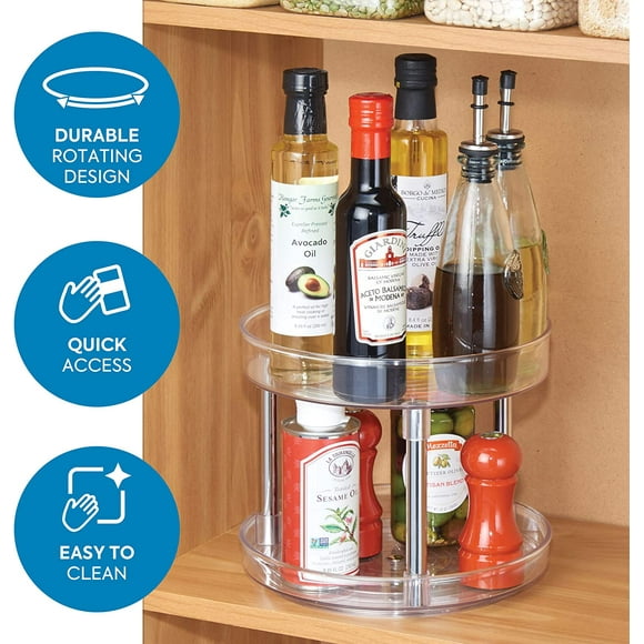 ShenMo turntable for cupboard, 2-tier plastic turntable, turntable for spices and kitchen ingredients, transparent