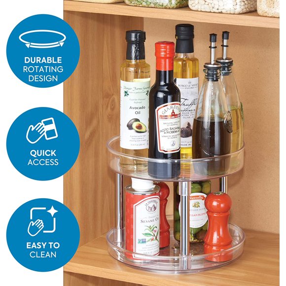 ShenMo turntable for cupboard, 2-tier plastic turntable, turntable for spices and kitchen ingredients, transparent