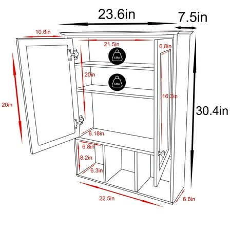 VEIKOUS Oversized Bathroom Medicine Cabinet Wall Mounted Storage with Mirrors-23.6''W x 7.5''D x 30.4''H Espresso