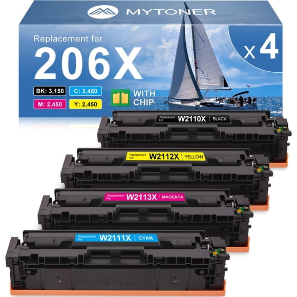 Cartuchos de tóner MYTONER 206X 206A de alto rendimiento, paquete de 4 unidades para HP
