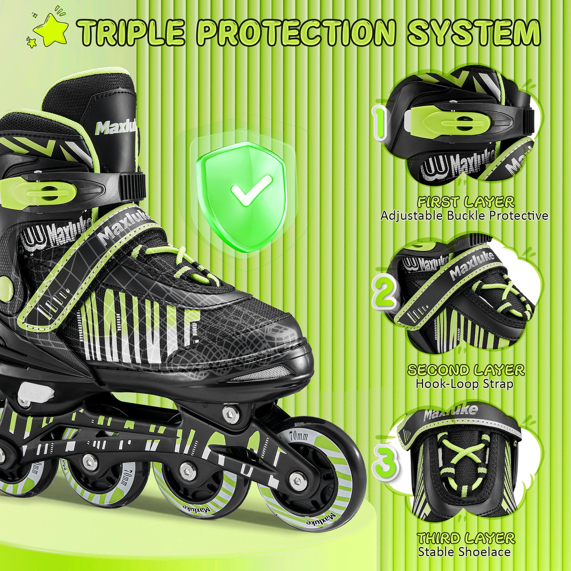TaroKitc Adjustable Inline Skates with All Light Up Wheels for Kids, Girls and Boys, Size 10C-13C