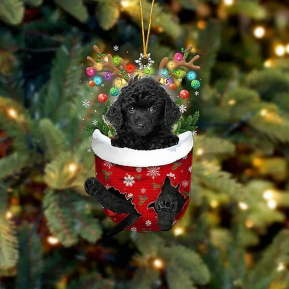 Acrylic 2D FLAT Toy Poodle In Snow Pocket Christmas Ornament 1
