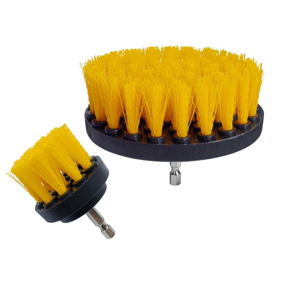 2PCS Car Detailing Drill Brush Set, 2" & 4" Power Carpet Scrubber, Nylon Bristle Wheel Cleaner Brush with Drill Attachment, Car Wash Cleaning Kit for Floor Mats, Bathroom (Yellow)