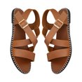 thumbnail image 2 of Sandals for Women Summer Flat Bottomed Round Toe Solid Color Straight Line Buckle Wearing Beach/Roman Sandals Outside, 2 of 4