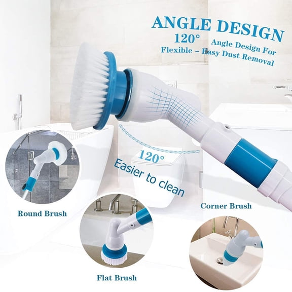 Happylost Electric Spin Scrubber 360 Cordless Bathroom Cleaning Brush with 3 Replaceable Scrubber Brush Heads Extension Handle for Tub, Tile, Wall, Bathroom2