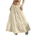 thumbnail image 4 of Women's Plus Size Maxi Skirt High Waisted Pleated A Line Flowy Tiered Long Skirts Beige M, 4 of 7