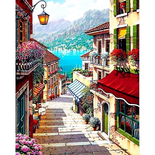 5D Landscape Diamond Painting Kits 12 x16 inch G33 for Adults DIY Full Drill Art Blue Daisy Bathtub Picture, Diamond Art Rhinestone Home Wall Decor