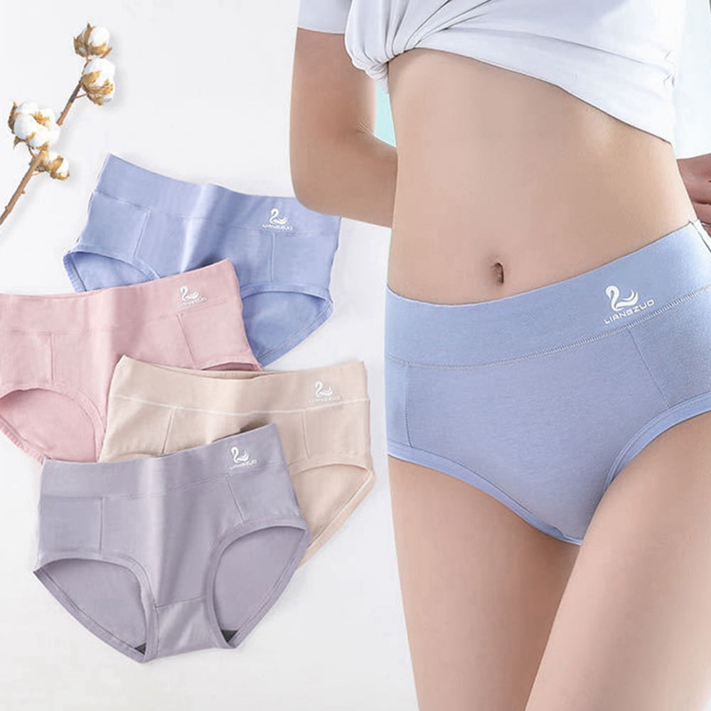 3-Pack Women Mid-Rise Soft Cotton Panties Solid Full Coverage Briefs Tummy  Control Panty Underpants Stretch Briefs