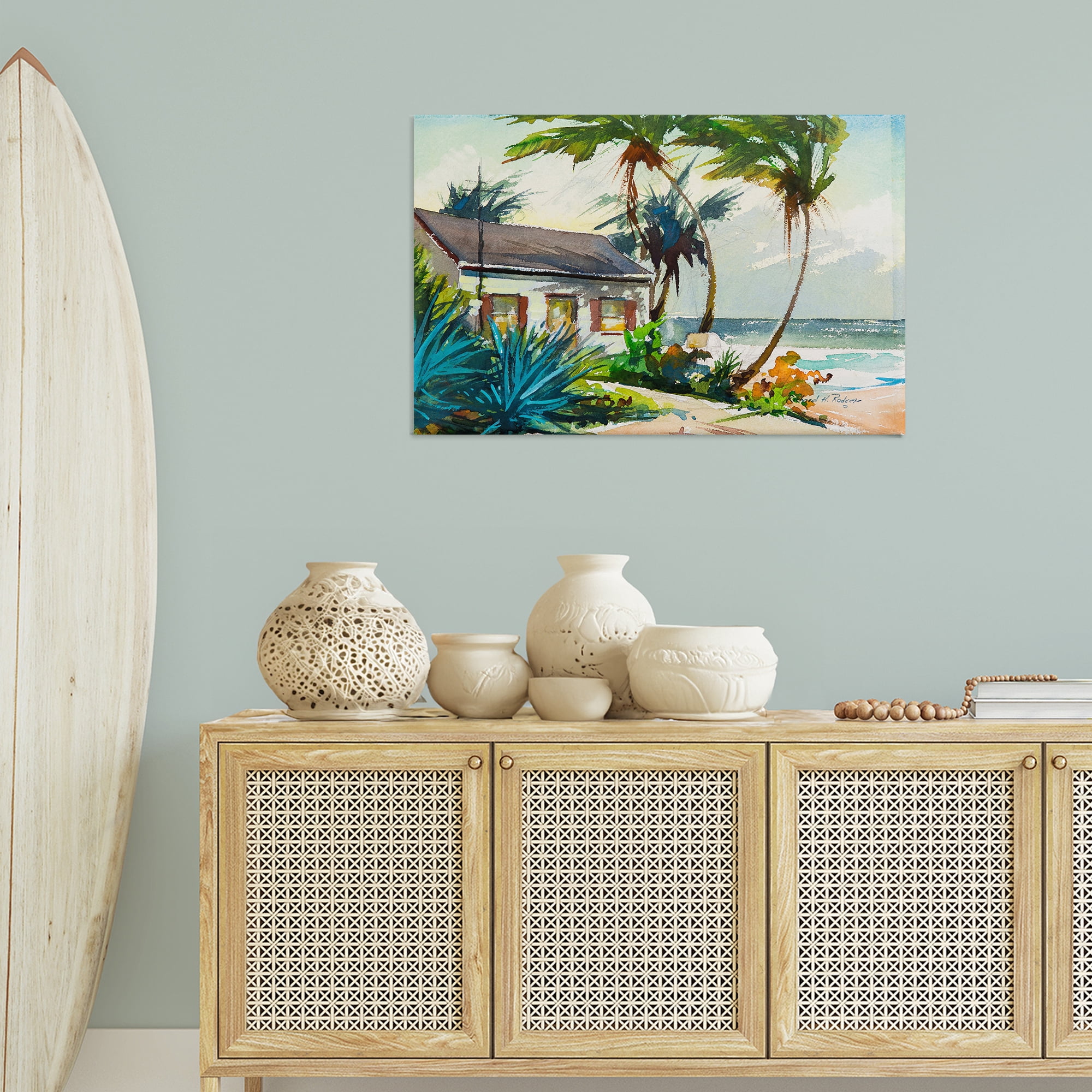 Stupell Industries Windswept Palms Cottage Landscape & Nature Painting Wrapped Canvas Art Print Wall Art, 36 x 24