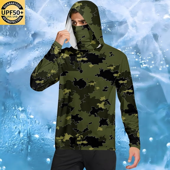 Mifsaly Lightweight Zip Up Hoodie Men Upf 50 Sun Protection Shirts Camouflage Lightweight Summer Hoodies Hunting Outdoor Sweatshirt with Mask XXL
