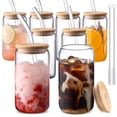 thumbnail image 4 of Multi-Piece 16oz Glass Mason Jar Mug Set with Bamboo Lid & Straw, Reusable Iced Coffee Mug, Cute Drinkware for BBQ Holiday Gifts Souvenirs, 4 of 12