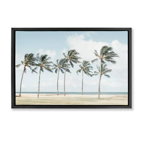 Stupell Industries Windswept Palm Trees Nautical & Beach Painting Black Floater Framed Canvas Art Print Wall Art, 25 x 17