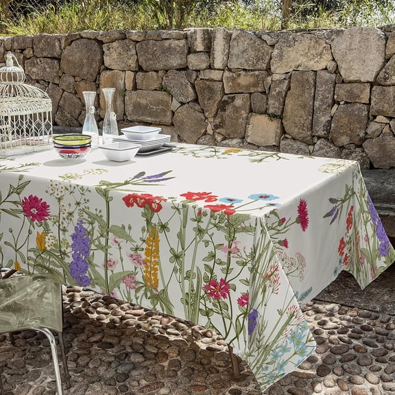 Table Cloth Flowers, Summer Table Cloth Floral 60x84" Waterproof Rectangle TableCloth Textured Spillproof Wrinkle Free Indoor Outdoor Decor Tablecloths for Kitchen Dining Party Picnic