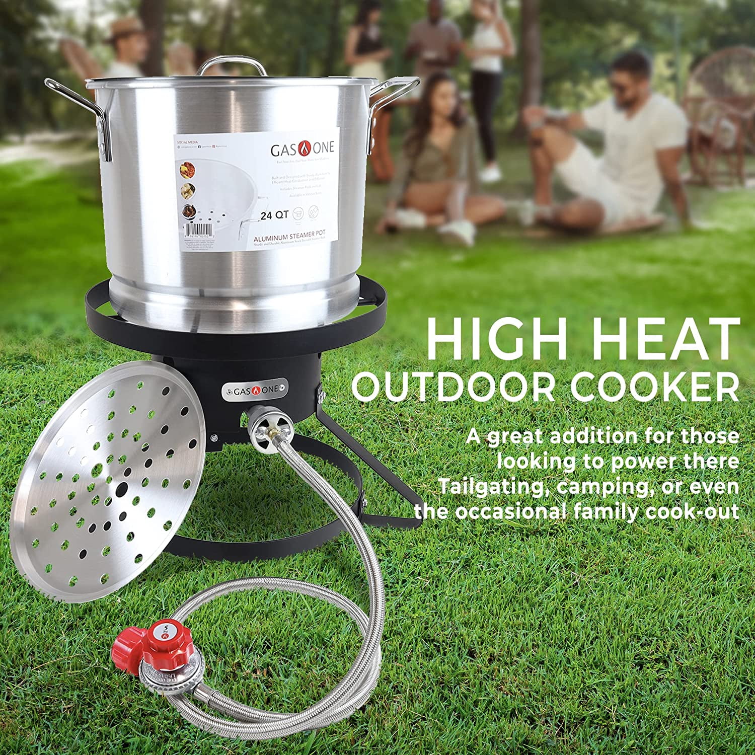 Gas One Propane Burner With Steamer Pot Red QCC- Turkey Fry & Tamale ...