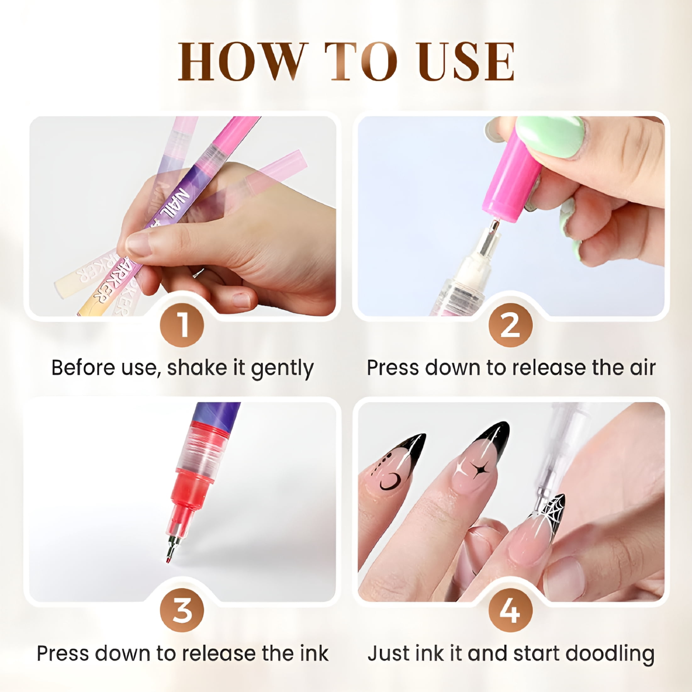 RAGUPEL Nail Art Pens Set 12 Colors Nail Art Markers,Nail Polish Pens Drawing Painting Pen for Home Salon,Quickly Dry Nail Art Nail Diy Decoration for Adult Kids (12-Colors)
