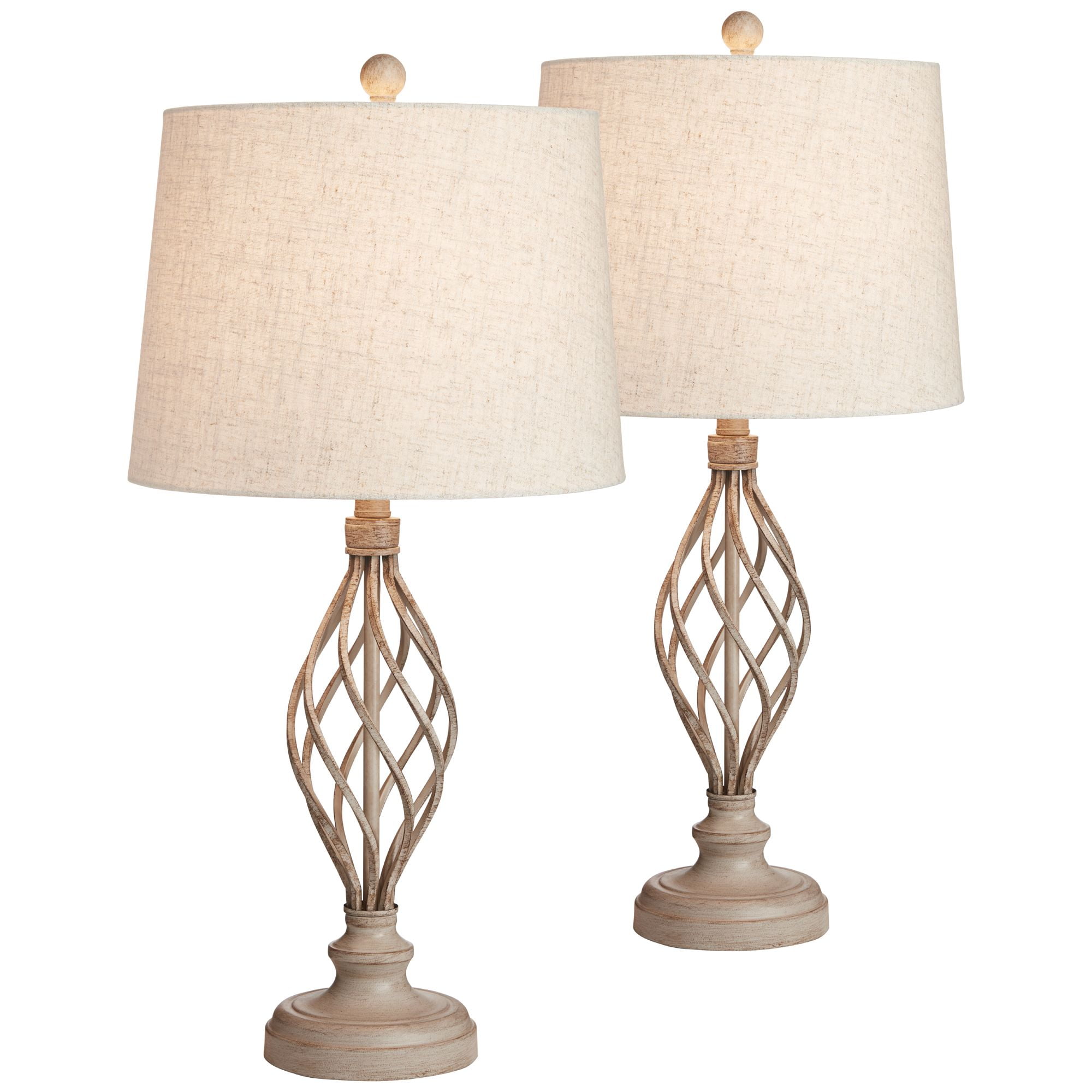 Franklin Iron Works Annie Modern Coastal Table Lamps 28" Tall Set of 2 Weathered Sand Iron Cream Tapered Drum Shade for Bedroom Living Room Bedside